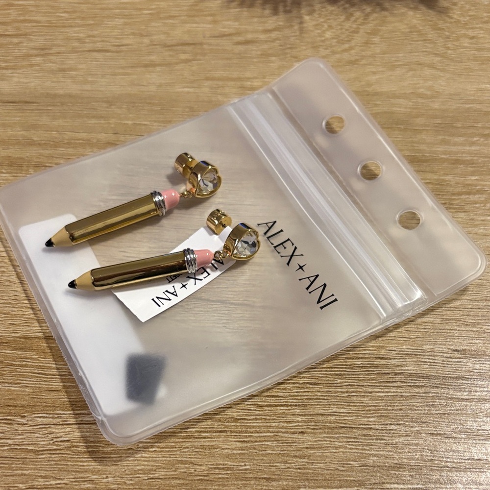 Alex and Ani Gold and Pink Pencil Earrings